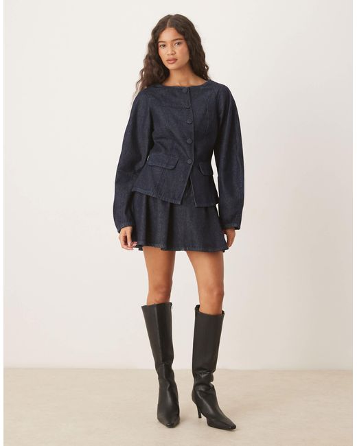 ASOS Blue Denim Peplum Jacket With Button Detail