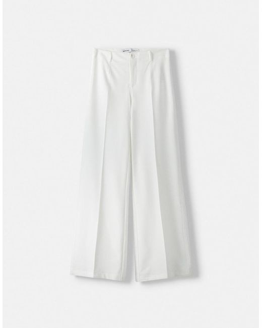 Bershka White Wide-Leg Tailoring Trousers
