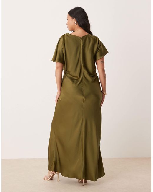 ASOS Green Asos Design Curve Satin Flutter Sleeve Maxi Dress