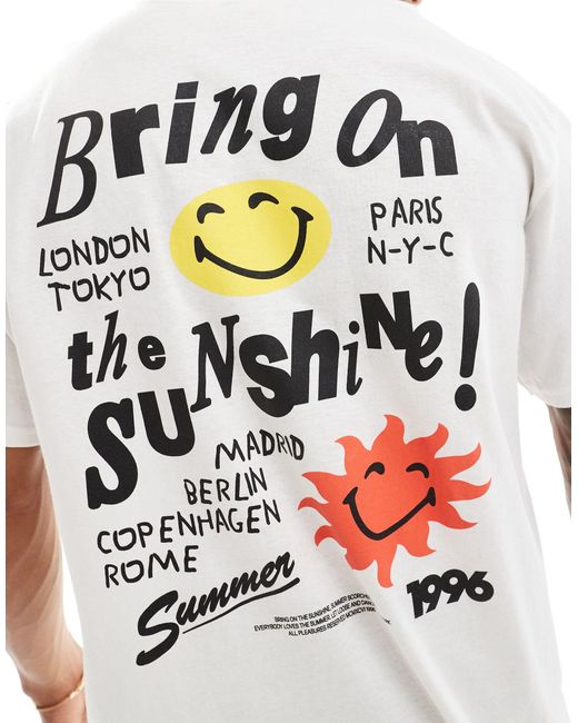 Camiseta blanca extragrande con estampado "sunshine" y sol sonriente en la espalda ASOS de hombre de color White