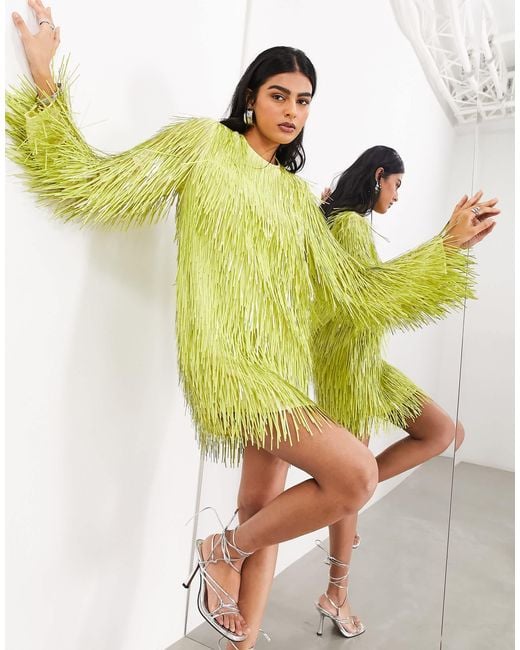 ASOS Shard Sequin Long Sleeve Mini Dress in Yellow | Lyst Australia