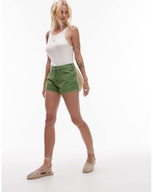 TOPSHOP Green Denim Knicker Short