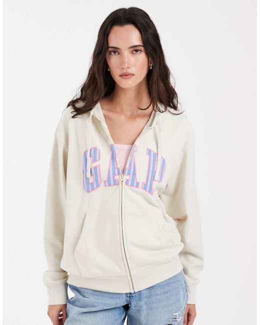Gap White Logo Cropped Zip Through Hoodie