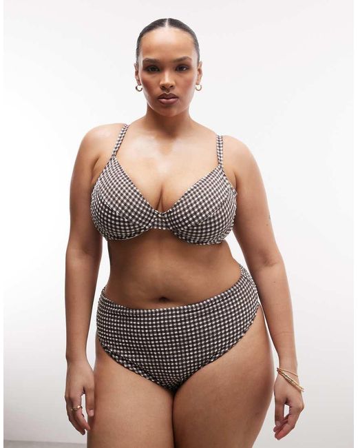 Collusion Brown Plus Seersucker Gingham Underwire Bikini Top