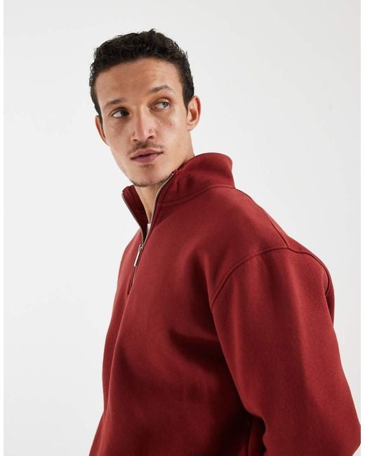 ASOS Red Boxy Oversized Quarter Zip Sweatshirt for men