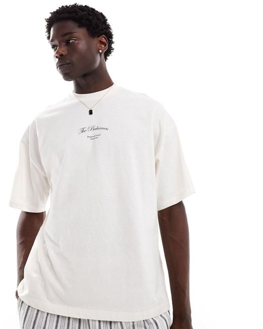 SELECTED White Oversized T-shirt With Bahamas Backprint for men
