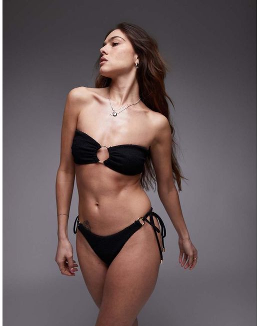 TOPSHOP Black Thailand Bandeau Bikini Top With Metal Trim