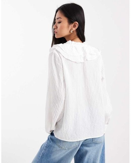 Vero Moda Blue Tie Front Frill Neck Boho Blouse