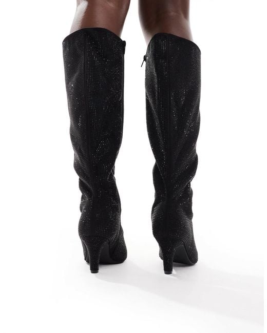 SEQWL Black Starburst Knee Boots