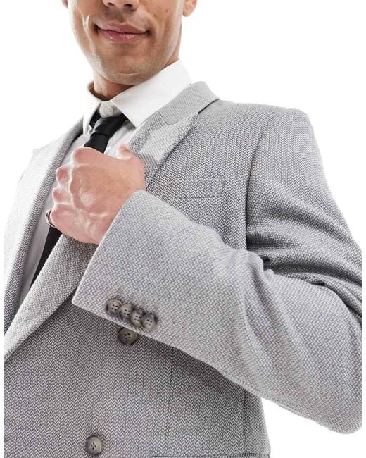 ASOS Gray Wool Blend Double Breasted Regular Suit Jacket for men