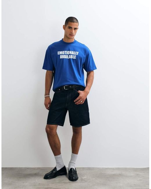 Collusion Blue Boxy Slogan Tee for men