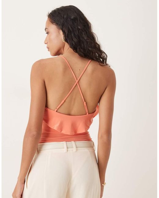 ASOS Orange Frill Detail Plunge Halterneck Bodysuit