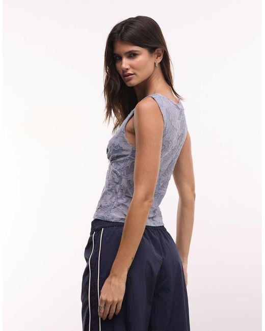 Reclaimed Vintage Blue Texture Burnout V Neck Top