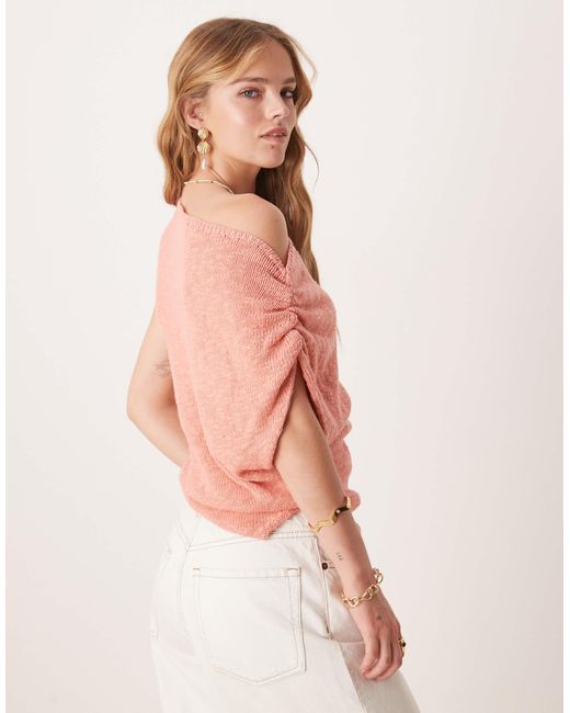 ASOS Pink Knit Slub One Shoulder Drape Top With Asymmetric Hem