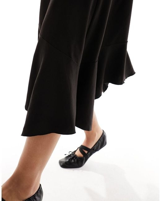 Monki Black Asymmetric Drape Midi Skirt