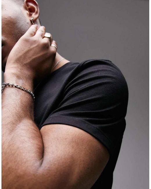 Camiseta Negra De Corte Estándar De Topman de hombre de color Black