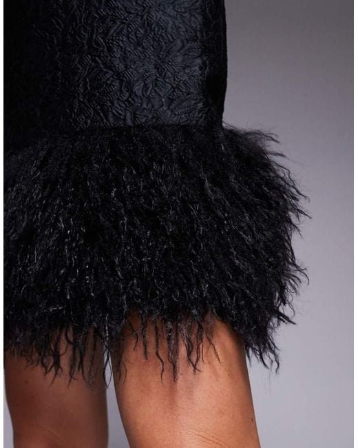 New Look Blue Faux Feather Trim Jacquard Mini Dress