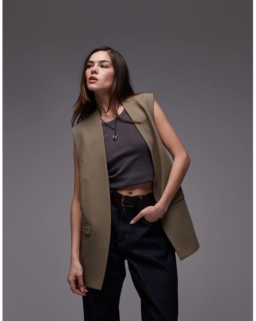 TOPSHOP Gray Throw-on Sleeveless Blazer