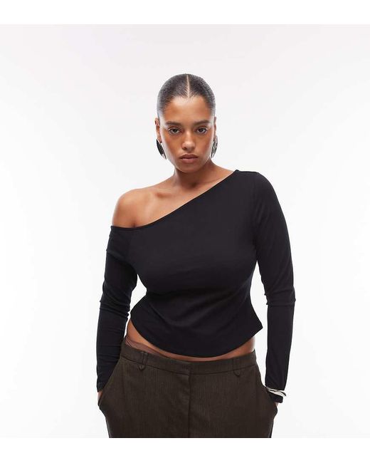 ASOS Black Asos Design Curve Cotton Off Shoulder Long Sleeve Top