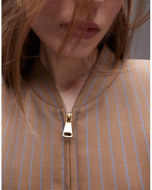 Giacca Bomber A Righe Con Zip E Pieghe di & Other Stories in Brown