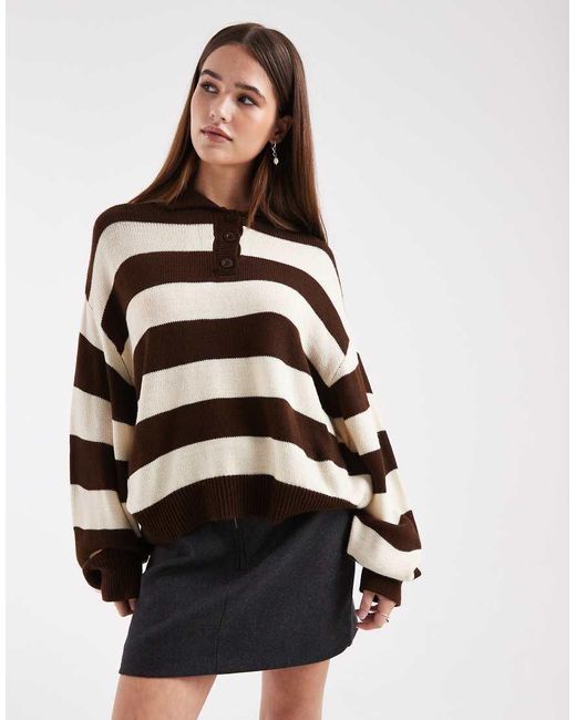 Miss Selfridge Multicolor Knitted Stripe Polo Jumper