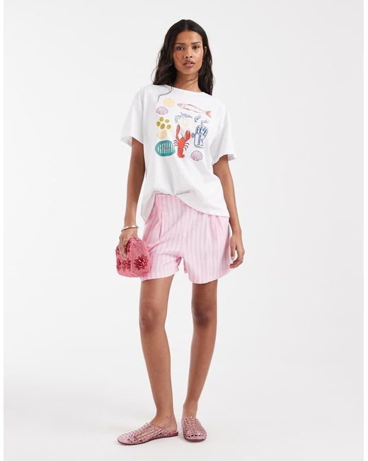 Pieces White Oversized Seaside Graphic T-shirt