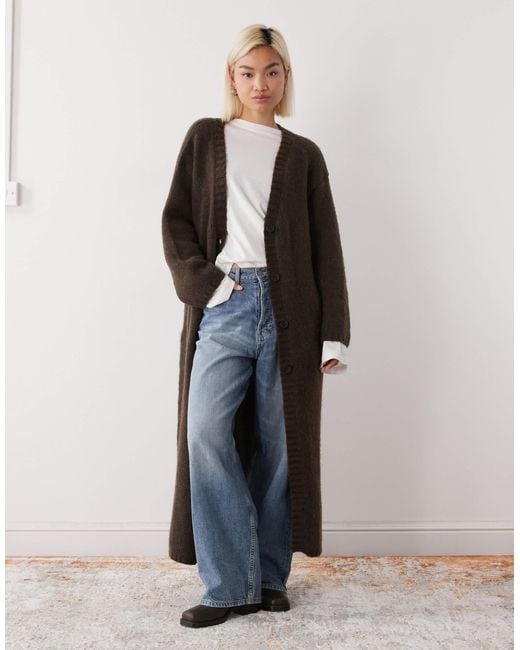 Monki Brown Chunky Maxi Cardigan