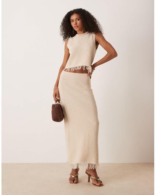 ASOS Natural Premium Textured Maxi Skirt With Fringe Hem Co-ord
