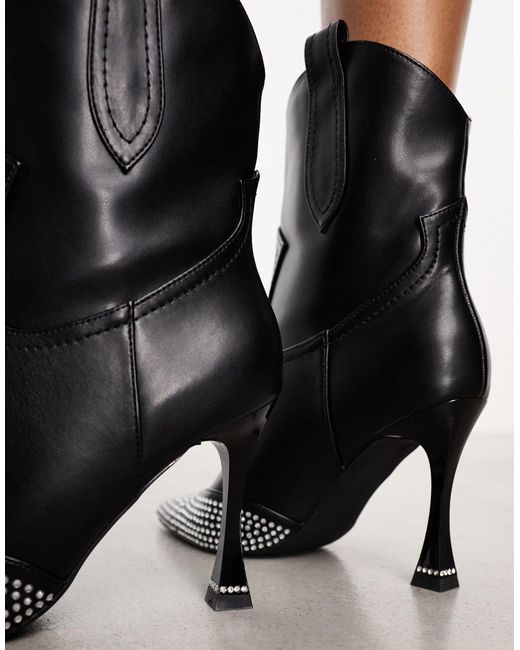 SIMMI Black Simmi London Wide Fit Henry High Ankle Boots With Embellished Toe