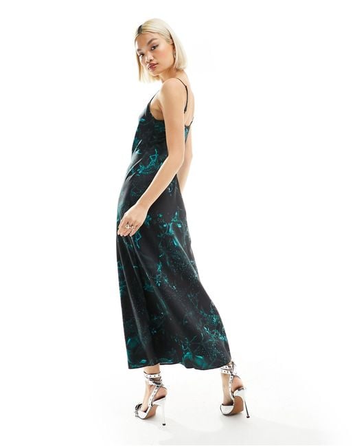 AllSaints Blue Bryony Cosmic Midi Slip Dress