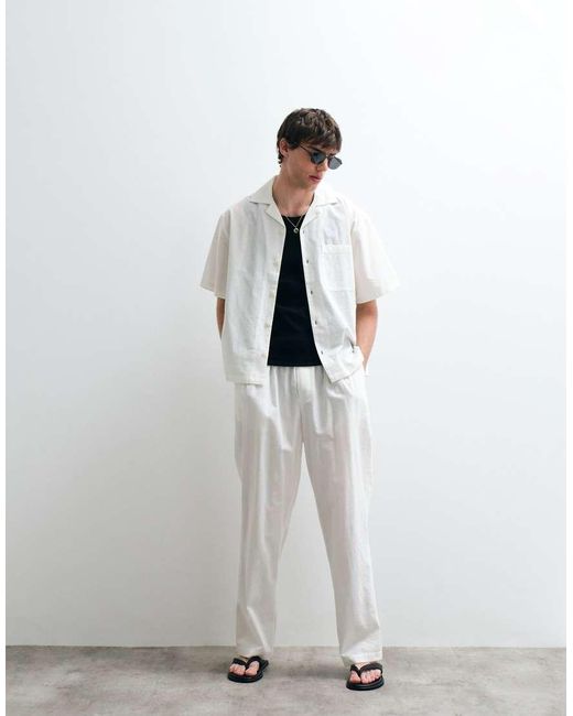 ASOS COLLECTIVE White Ac-b-253 Classic Straight Fit Cotton Pants With Linen for men