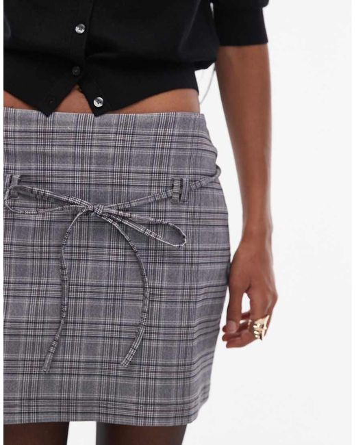 ASOS Gray Bengaline Fitted Mini Skirt With Tie Detail