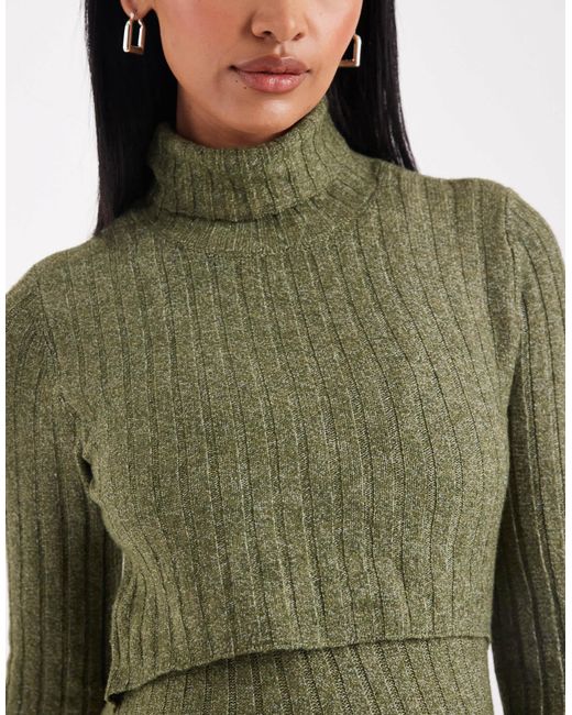 Mama.licious Green Mamalicious Maternity Soft Knitted Rib Midi Dress With Nursing Function