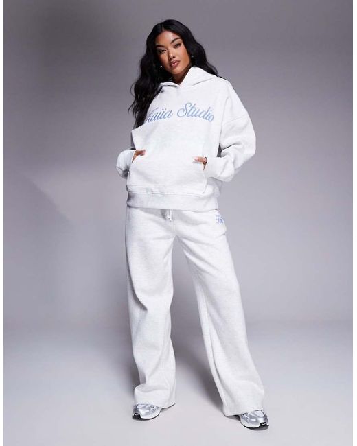 Kaiia Hoodie Van Katoenmix Met Geborduurd Geschreven Logo in het White