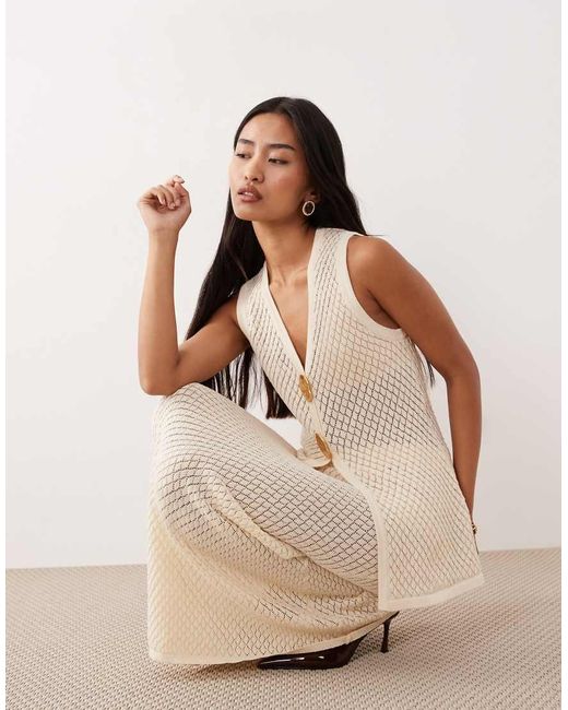 Pretty Lavish Natural Pointelle Knit Maxi Skirt Co-Ord