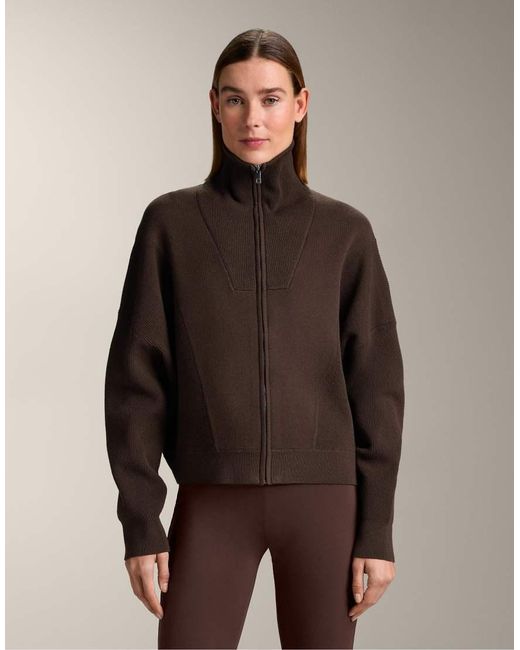 Oysho Brown Knit Jacket With Rib Collar