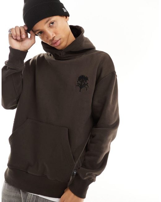 Pull&Bear Brown Proceed With Caution Hoodie for men