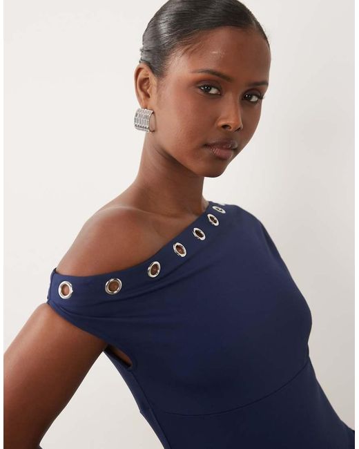 The Frolic Blue Exclusive Slinky Eyelet Detail Asymmetric Pleated Skirt Mini Dress