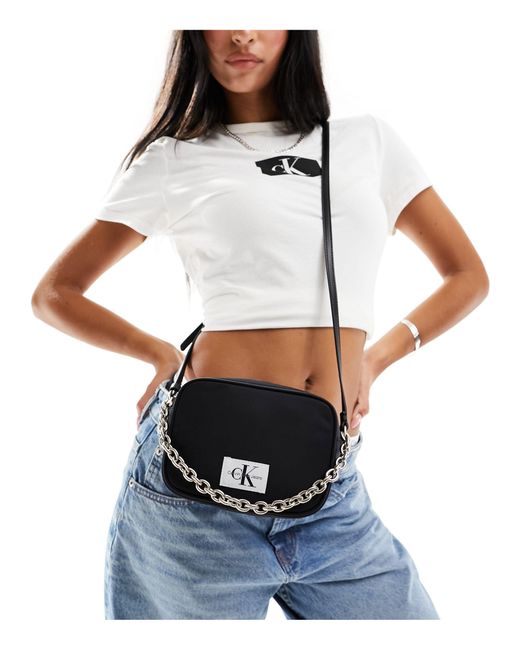 Calvin Klein White Nylon Chain Camera Bag