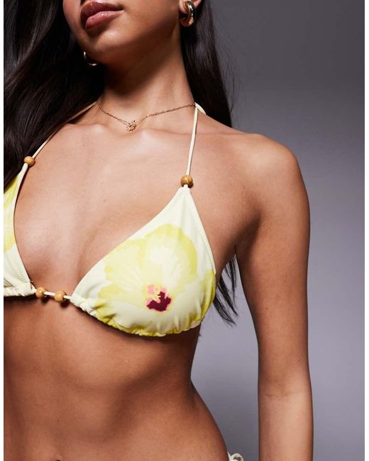 Candypants Yellow Abstract Floral Triangle Bikini Top
