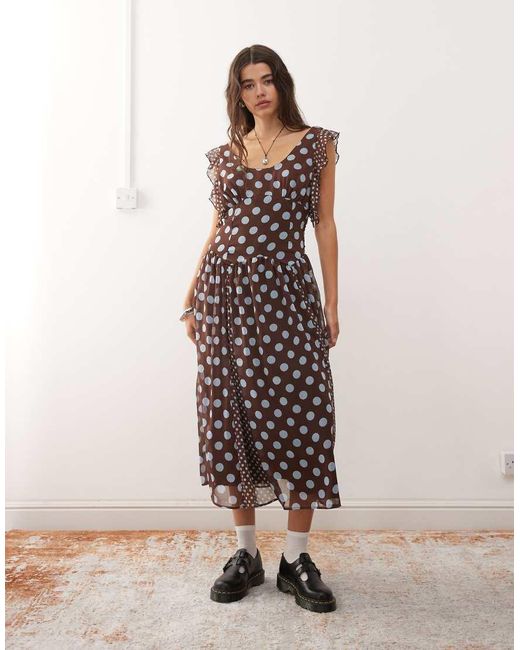 Reclaimed Vintage Natural Midi Dress With Godets And Ruffles