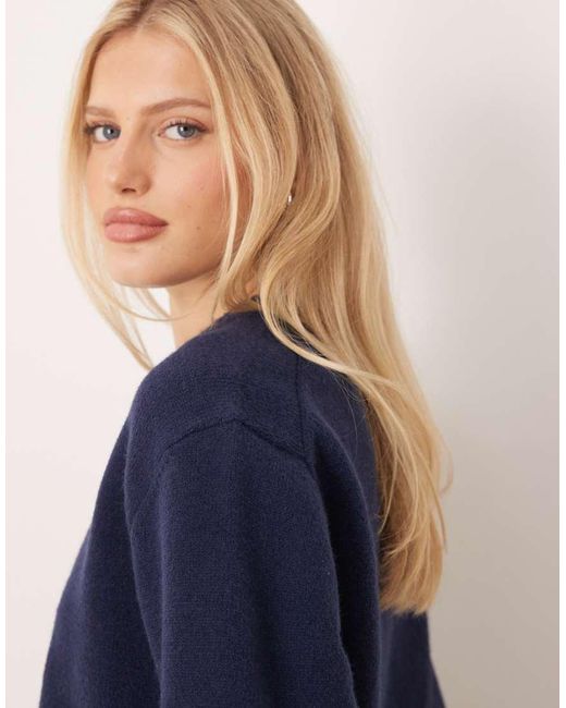 Gina Tricot Blue Crew Neck Knitted Sweater With Wide Sleeves