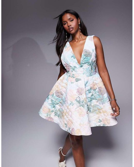 ASOS Quilted Skater Dress With Bow Back in Blue | Lyst UK