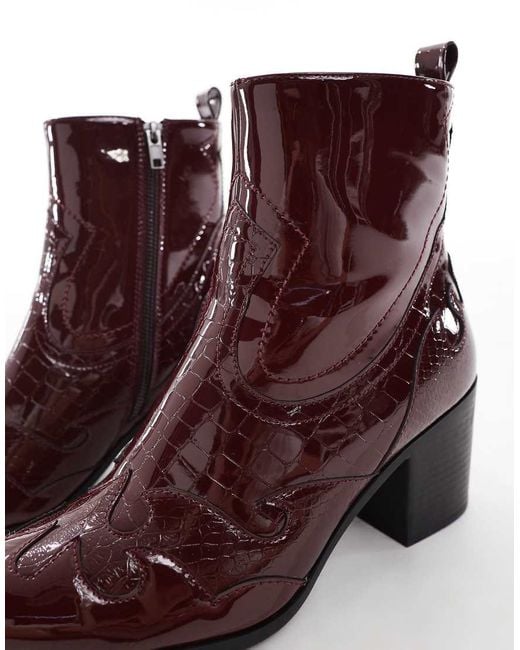 Botines Chelsea Con Tacón Y Detalles Estilo Wéstern De Charol De -Rojo ASOS de hombre de color Brown