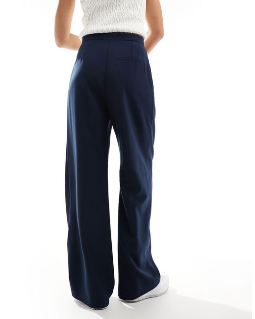 ASOS Blue Tailored Wide Leg Trouser With Pleat Detail