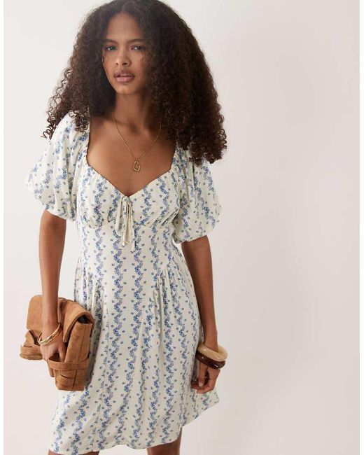 New Look Blue Floral Milkmaid Mini Dress