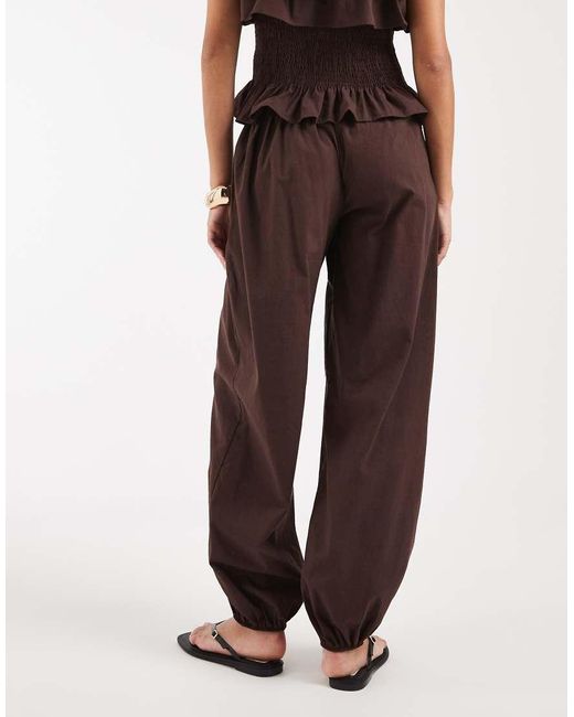 ASOS Brown Shirred Balloon Linen Blend Pants