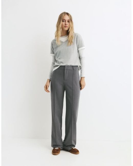 Pull&Bear Nette Broek Met Naaddetail in het White