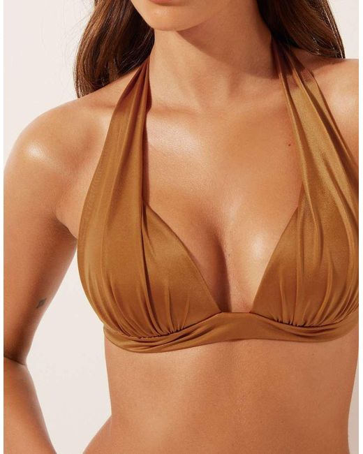 Calzedonia Brown Shiny Satin Padded Triangle Bikini Top
