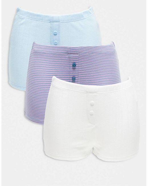Confezione Da 3 Boxer Blu, Crema Traforati E Viola A Righe di ASOS in Blue